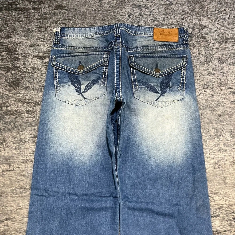 Akoo Jeans Mens 36x32 Blue Embroidered Denim Flap Pockets Streetwear Vintage Y2K